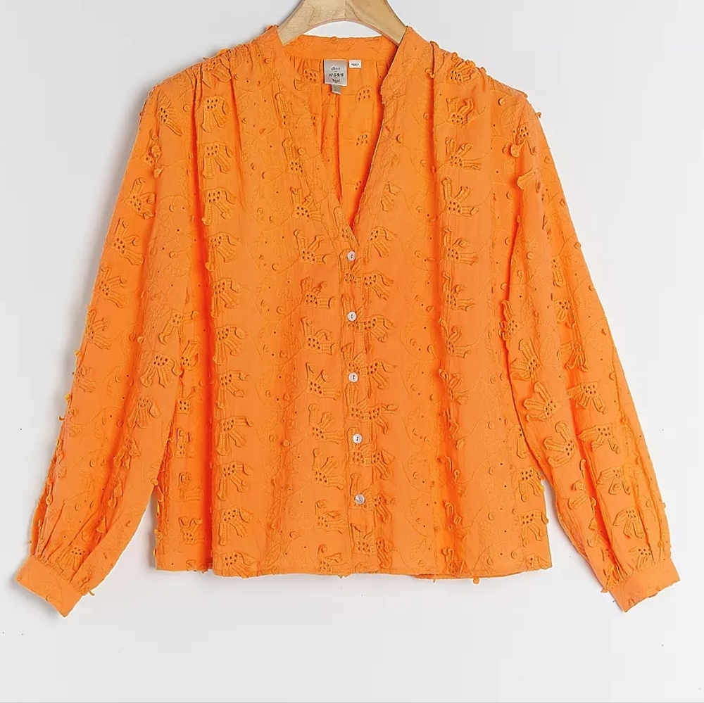 ANTHROPOLOGIE - Kathryn Textured Blouse in "Orange" - Picture 2 of 4